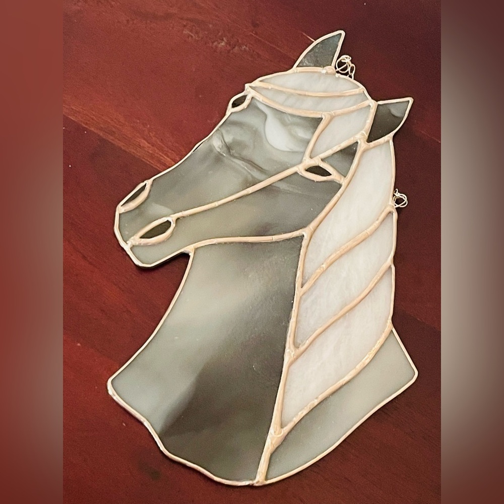 BNWOT Beautiful Custom Handmade Gray Stained Glass Horse Head - Picture 6 of 15